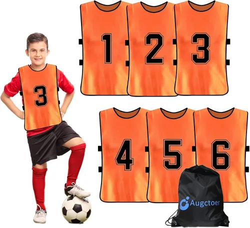 Augctoer Numbered Soccer Pinnies - Chalecos de entrenamiento, baberos de práctica en equipo Scrimmage para adultos y jóvenes, paquete de 6 Naranja