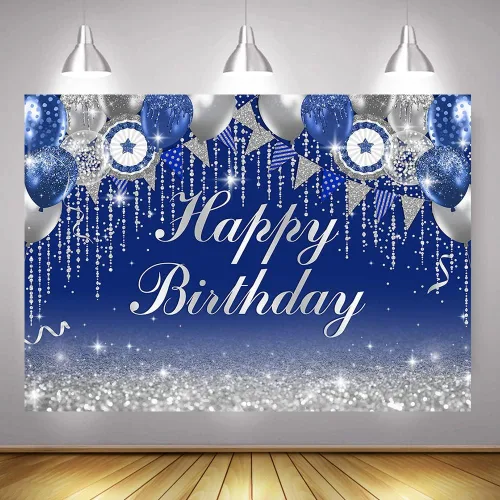 Miniatura 4 de Mocsicka Telón de fondo azul y oro rosa con purpurina para decoración de fiesta de cumpleaños Bokeh, suministros para fiestas de cumpleaños, fondos