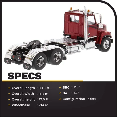 Miniatura 2 de Diecast Masters Western Star 4700 SF Tandem Day Cab Tractor Metálico Rojo 1/50 Modelo Diecast