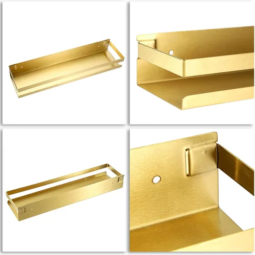 Miniatura 4 de OwnMy Estante de ducha dorado de 16 pulgadas de acero inoxidable, estante de ducha de baño, cesta de ducha, cesta de ducha de metal a prueba