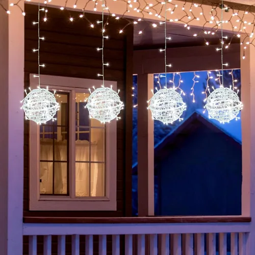 Bolas de Navidad para Exteriores, Paquete de 4 Luces Colgantes de 7.9 Pulgadas, Luces LED Esféricas para Jardín, Árbol, 8 Modos, Iluminación