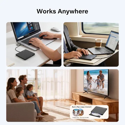 Miniatura 7 de Amicool Grabador externo USB-C USB 3.0 CD/DVD +/-RW, lector de DVD portátil ultrafino para Mac iMac MacBook, Windows 11/10/8 Linux, computadora