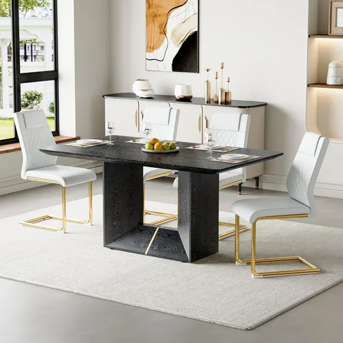 Miniatura 11 de Mesa de comedor negra de 63 pulgadas Mesa de comedor moderna Mesa rectangular de madera con patas en forma de U de alta resistencia Estable