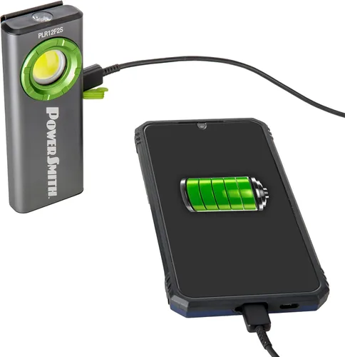 Miniatura 6 de PowerSmith Linterna EDC recargable, banco de energía de 1200 lúmenes linterna plana delgada con carcasa de metal, clip de bolsillo magnético, cable