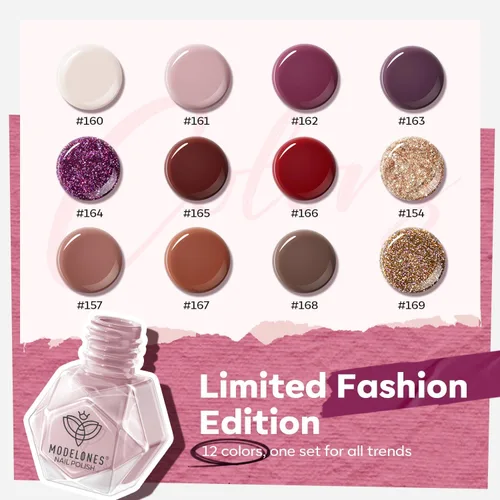 Miniatura 6 de modelones Juego de esmaltes de uñas de 12 colores, rojo burdeos, Año Nuevo 2025, juego de esmaltes de uñas champán dorado con purpurina rojo oscuro