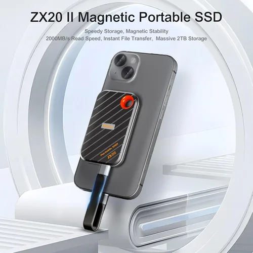 Miniatura 5 de Netac SSD portátil magnético de 512 GB, ZX20 II, hasta 2000 MB/s de lectura de 1700 MB/s de velocidad de escritura, Snap and Go, unidad externa