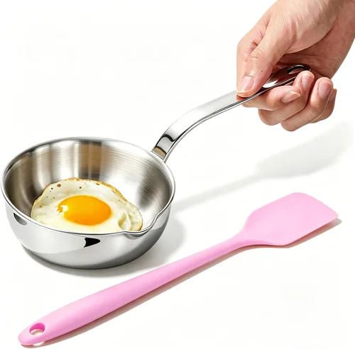 Miniatura 12 de Mini sartén para huevos de 5.1 pulgadas, mini sartén para salsa, sartén para tortilla de acero inoxidable 304 para sartén de huevos, calentador