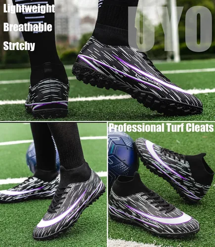 Miniatura 5 de Men's Soccer Shoes Football Cleats Indoor High-Tops Lace-Up Non-Slip Spikes Turf Boots