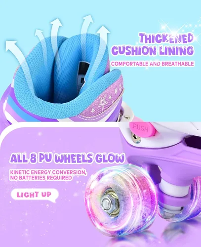 Miniatura 5 de SULIFEEL - Patines ajustables de estilo tie-dye arcoíris para niñas y niños de 3 a 5 años, 5 a 8 años, 6 a 12 años, rosa y morado, con luces