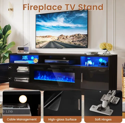 Miniatura 3 de MXV - Soporte de TV con chimenea de 70 pulgadas con toma de corriente para televisores de hasta 80 pulgadas, centro de entretenimiento con chimenea