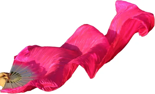 Miniatura 13 de WEISIPU Hand-Made Faux Silk Belly Dance Fan Veils - Bamboo Long Fans Veils Available in 8 Stunning Colors for Dance Performances Right Hand