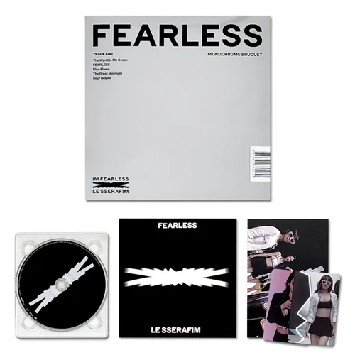 LE SSERAFIM - 1er Mini álbum FEARLESS Monochrome Bouquet ver. Tarjeta fotográfica de doble cara + postal Lyric Book