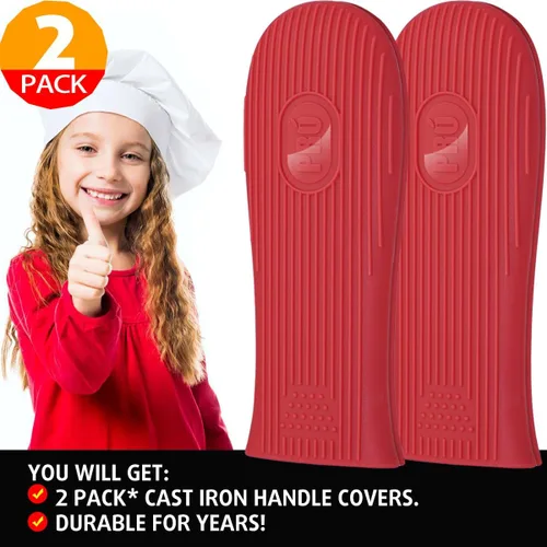 Miniatura 7 de Cbiumpro Paquete de 2 cubiertas de mango de hierro fundido, funda de silicona resistente al calor para sartén de hierro fundido en caliente Paquete