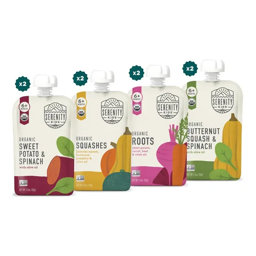 Miniatura 15 de Serenity Kids Bolsas de alimentos para bebés con puré vegetariano orgánico USDA de más de 6 meses, sin frutas azucaradas ni azúcar añadido, sin