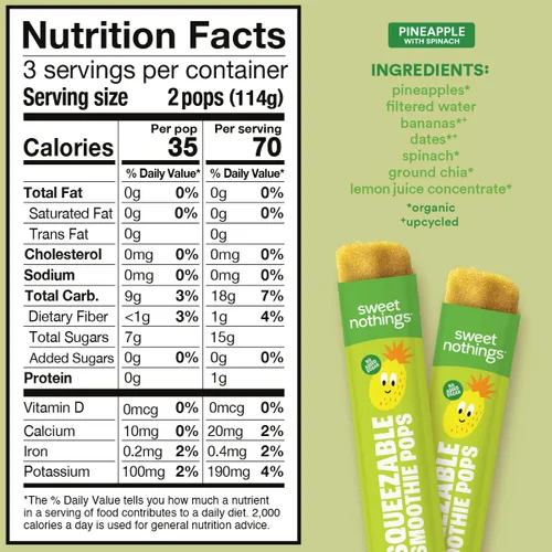 Miniatura 2 de Sweet Nothings, Piña, Paletas de batido de fruta exprimido para niños USDA Organic, paquete de 24 - Sin colorantes, sin azúcar añadida, sin lácteos