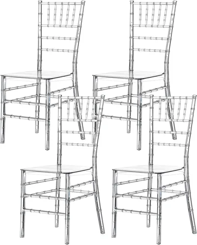 Fabulaxe Juego de 4 sillas Chiavari de acrílico transparente, modernas sillas apilables transparentes para comedor, sillas de fiesta de acrílico