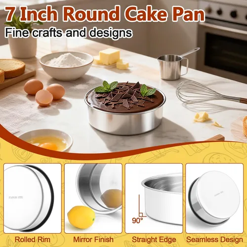 Miniatura 3 de P&P CHEF Molde para pasteles de 7 pulgadas, 1 bandeja redonda para hornear pasteles, de acero inoxidable, para cocinar al vapor, no tóxico