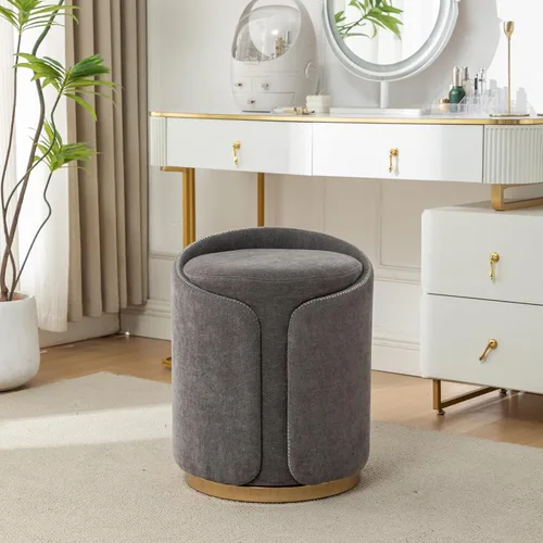Miniatura 11 de Taburete Giratorio de Tocador con Base Dorada Cómoda Silla de Tocador Taburete Redondo Moderno para Tocador de Maquillaje Otomana de Tocador Beige