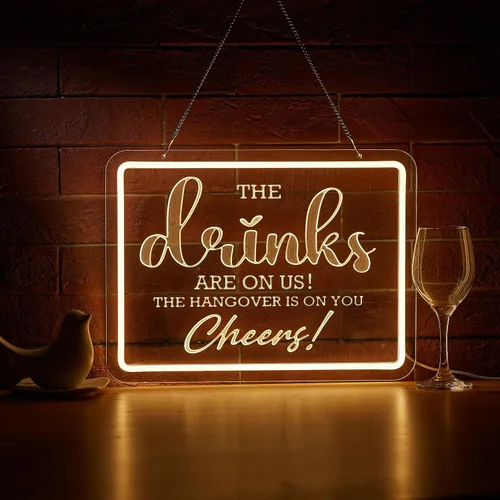 Letrero de neón para bar "Las bebidas son por nuestra cuenta" Letreros LED Las resacas son para ti Letrero de neón Cheers Luz de neón para regalos