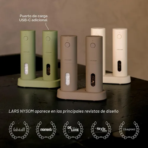 Miniatura 5 de LARS NYSØM Juego de molinillo eléctrico de sal y pimienta, recargable por USB, molinillos automáticos de sal y pimienta, agitadores de especias