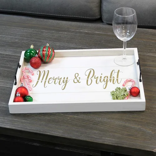 Miniatura 36 de Elegant Designs HG2000-AHH Margarita Drinks Lime Bar Kitchen Wetbar Bandeja Decorativa de Madera para Servir con Asas, 15.50" x 12", Aqua Wash Happy