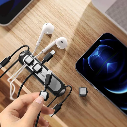 Miniatura 8 de Dracool Soporte magnético para cables, 6 ranuras, organizador de cables, organizador de cables, organizador de cables debajo del escritorio