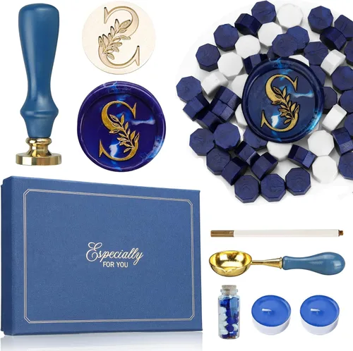 Miniatura 20 de SWANGSA Kit de Sello de Cera con Inicial del Alfabeto H, Sello de Sellado de Letras con Hojas Botánicas Elegantes Vintage con Perlas de Cera