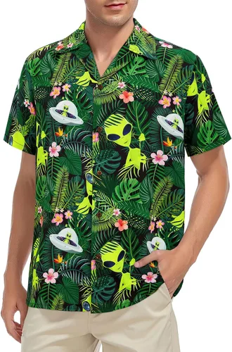 Miniatura 80 de Camisa hawaiana para hombre, con estampado floral, cómoda, con botones, casual, manga corta, ropa de playa para hombre