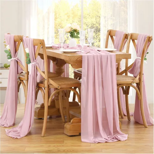 Miniatura 18 de SoarDream - Camino de mesa de gasa, color rosa bebé, de 27 x 120 pulgadas, camino de mesa de estilo romántico ideal para fiesta de boda Púrpura claro