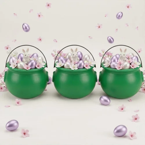Miniatura 7 de PMU Caldero de Pascua de 8 pulgadas, 6 unidades, caldero de plástico verde, decoración de Pascua para decoración del hogar y fiesta