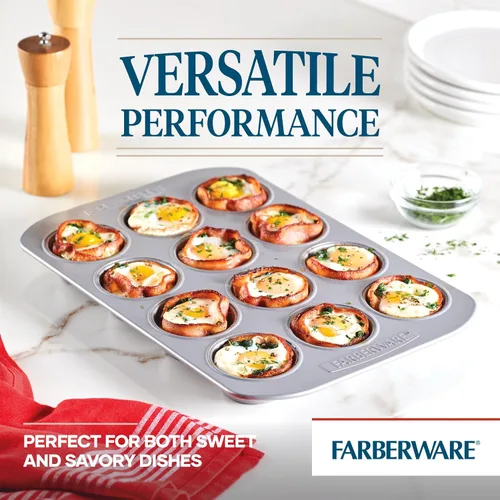 Miniatura 3 de Farberware, utensilio para hornear antiadherente, asadera para muffins (12 copas), color gris, Sartén para muffins, 12 tazas, ninguno , Gris