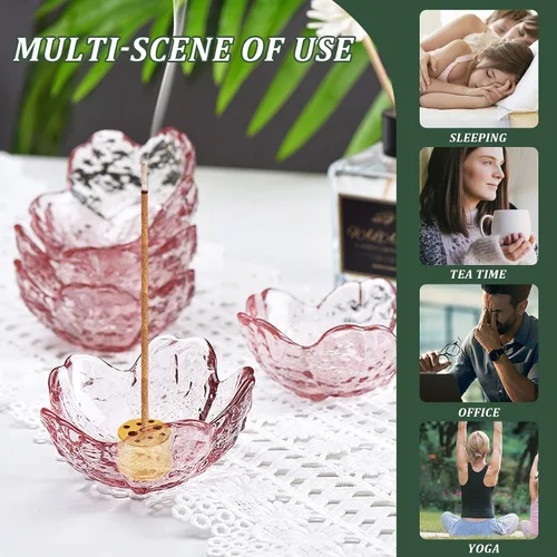 Miniatura 6 de Soporte de incienso para varillas y incienso de reflujo, soporte de incienso hecho a mano de vidrio con diseño de flores de cerezo, con 9 agujeros