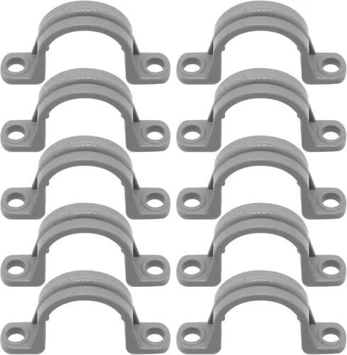 Miniatura 20 de Correa de tubo de PVC de 2 pulgadas, abrazaderas de tubo de conducto de 2 agujeros, soportes de tubería de plástico (gris, 10 piezas)