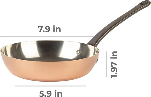 Miniatura 2 de Sartén de cobre estañado con mango de hierro fundido Sartén tradicional de cobre macizo con revestimiento de estaño Sartén fabricada en Francia