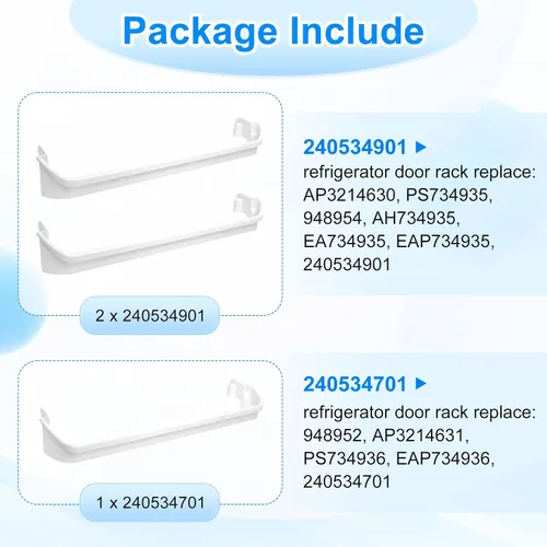 Miniatura 5 de 240534701 y 240534901 x 2 estantes de repuesto para puerta de refrigerador, compatible con frigidaire kenmore estante de puerta, estante de barra