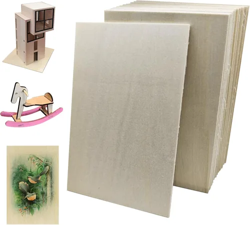 Miniatura 8 de MUXGOA Paquete de 20 hojas de tilo, hojas de madera finas para manualidades, láser, quema de madera, adornos de madera, se pueden cortar y pintar a