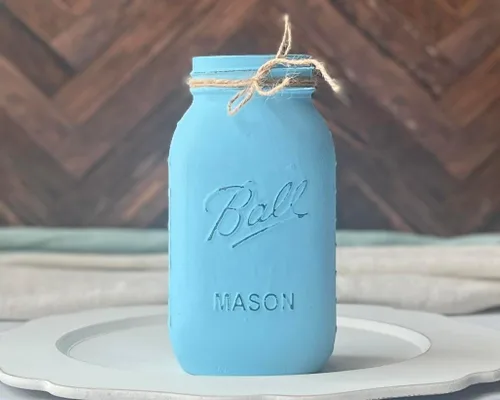 Miniatura 5 de Centro de mesa de tarro de masón azul claro, tarro envejecido pintado a mano de 32 onzas, decoración rústica de granja para baby shower, bautismo