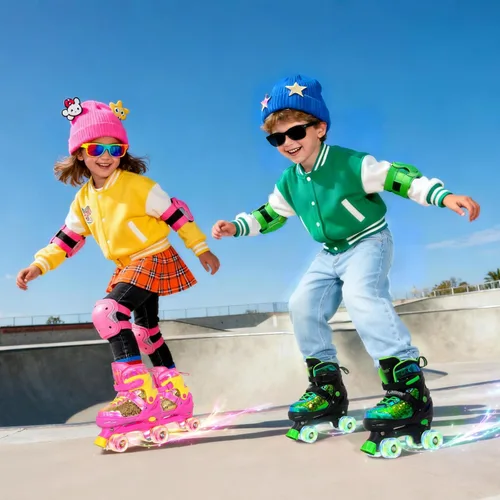 Miniatura 5 de Nattork Patines de ruedas para niños y niñas, 4 tamaños ajustables, patines cuádruples con lentejuelas y todas las ruedas iluminadas para niños