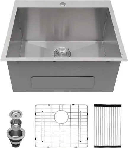 Miniatura 12 de Kichae Fregadero de Cocina de 21x20 Pulgadas, Fregadero de Barra Pequeño, Fregadero de Acero Inoxidable, Montaje Superior, Montaje Inferior