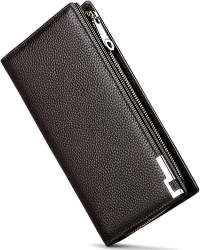 Miniatura 5 de Huztencor Carteras largas para hombre billetera plegable de cuero con bloqueo RFID y cremallera Cartera RFID