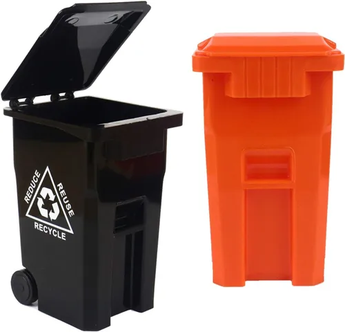 Miniatura 2 de Wiosi Mini soporte para bolígrafos de basura para escritorio y pequeño contenedor de reciclaje, negro y naranja, paquete de 2
