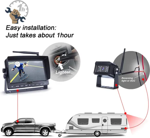 Miniatura 6 de Kit de cámara digital inalámbrica de respaldo, pantalla de 7 pulgadas y resolución HD 720P, cámara de visión trasera gran angular con visión