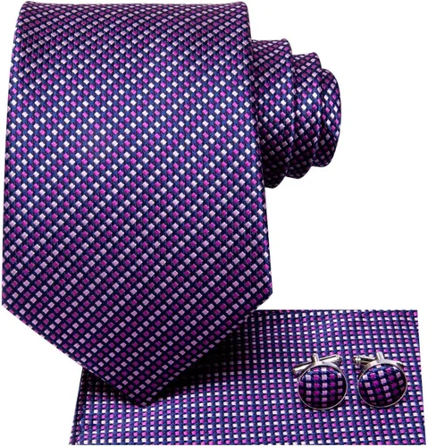 Miniatura 191 de Hi-Tie Corbata clásica de cachemira para hombre con pañuelo y gemelos a cuadros