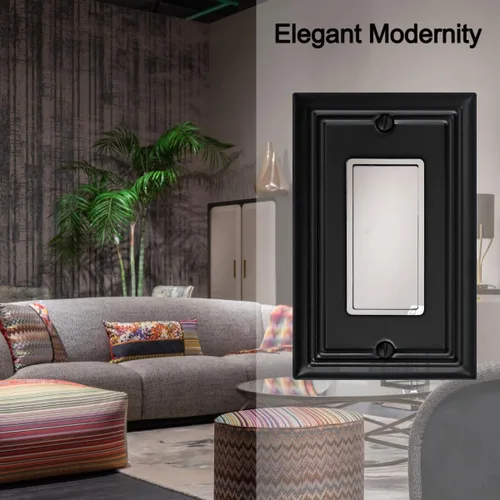 Miniatura 4 de OKAWYC Cubierta de Interruptor de Luz Decorativo Individual Placa de Pared Metálica Adler, Paquete de 4 Negro 1 Gang Rocker Individual