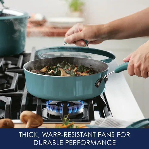 Miniatura 4 de Rachael Ray Cook + Create Sartén Sauté Antiadherente con Tapa, 3 Cuartos, Azul Agave