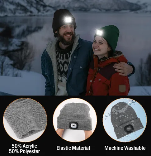Miniatura 5 de Gorro LED unisex, linterna de invierno recargable por USB, gorro de Navidad con luz para hombre, azul