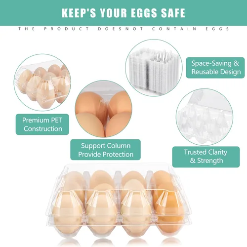 Miniatura 3 de SINLUCESCE 100 Paquetes de Cajas de Huevos Baratos a Granel, Plásticas para 12 Huevos, Cajas de Huevos Transparentes de 3 * 4 Cuadrículas, Perfectas