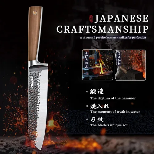 Miniatura 3 de Huusk Santoku Cuchillo de cocina japonés de 7 pulgadas, cuchillo de cocina forjado a mano, cuchillo de chef afilado para verduras, carne, cocina