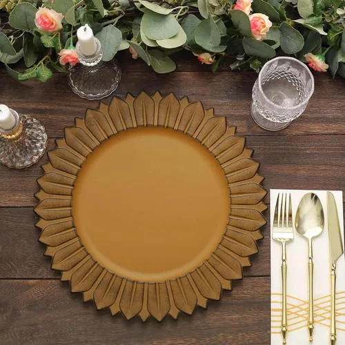 Miniatura 4 de Efavormart Paquete de 6 Platos Cargadores de Cena de Plástico de Girasol Amarillo Mostaza Mate de 13", Bandejas Redondas Desechables para Servir
