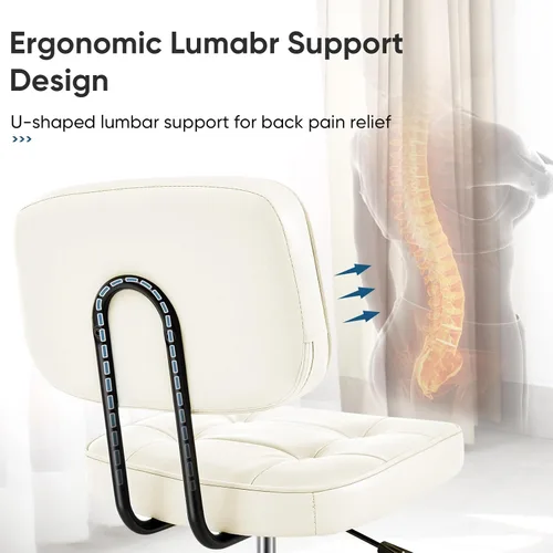 Miniatura 5 de DUMOS Silla de escritorio de oficina en casa, silla ergonómica de piel sintética sin brazos, con cómodo soporte lumbar y altura ajustable, tocador